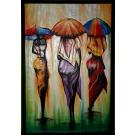 Rainy Stroll Wood Carved Painting