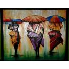Rainy Stroll Wood Carved Painting